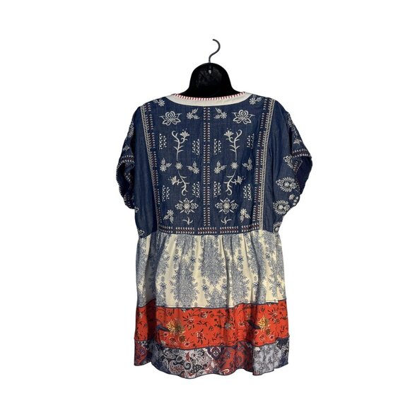 John Mark Boho Tunic Dress Large Blue White Red Floral Embroidered Tassels - Picture 2 of 9